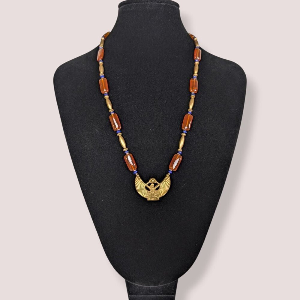 Vintage Egyptian Revival Glass Bead Necklace - Picture 2 of 6